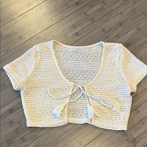 SHEIN White Knit Tie-Front Crop Top